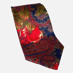 Vintage Bill Blass Silk Tie Vibrant Roses and Paisley Rare Formal Tie